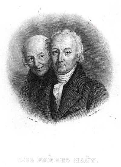 الأخوان هاوي: رينيه جاست (1743-1822) وفالنتين هاوي (1745-1822) نقش بواسطة ألفونس بويلي (1801-67) (نقش) (صورة بالأبيض والأسود) بواسطة جوليان ليوبولد (بعد) بويلي