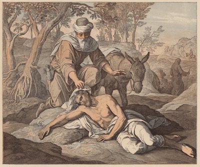 السامري الصالح، القديس لوقا، س، 33، 34 (نقش ملون) بواسطة يوليوس (بعد) شنور فون كارولسفيلد
