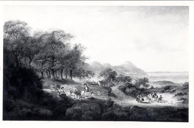منظر بعيد لـ Anglesea (زيت على قماش) (طباعة بالأبيض والأسود) بواسطة يوليوس قيصر إبيتسون
