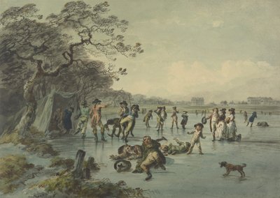 التزلج في هايد بارك ، c.1785 (قلم وحبر ومرحاض على ورق) بواسطة يوليوس قيصر إبيتسون