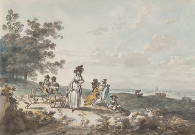 منظر للندن مع سانت بول في المسافة: امرأة وأطفال مع عربة أطفال ، 1787. بواسطة يوليوس قيصر إبيتسون