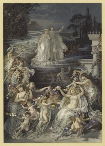 رسم توضيحي لحلم ليالي منتصف الصيف (chromolitho) بواسطة يوليوس هويبنر