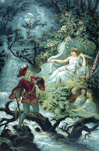 The Knight Hulbrand with Undine ، رسم توضيحي لحكاية `` Undine &39;&39; للبارون دي لا موت فوك ، 1909 بواسطة يوليوس هويبنر