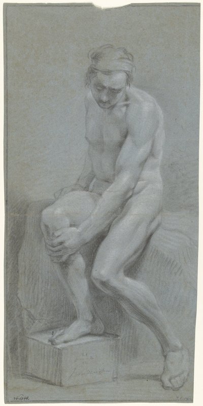 رجل جالس عاري ، يده اليسرى على ركبته اليمنى بواسطة مجهول