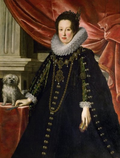 آنا دي ميديسيس ، أرشيدوقة النمسا مع كلب صغير - آنا دي ميديشي (1616-1676) ، أرشيدوقة النمسا ، مع كلب لاب ، بقلم سوسترمانز ، جوستوس (جوستو) (1597-1681). زيت على قماش ، حوالي 1630. الأبعاد: ١٢٩ × ١٠٠ سم. متحف تاريخ الفن ، فيينا بواسطة جوستوس سوسترمانز