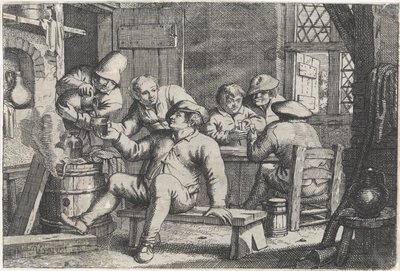 الداخلية مع المزارعين يلعبون الورق بواسطة Justus van den Nijpoort
