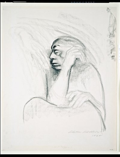 صورة شخصية بيد الموت ، 1924 (فحم على ورق) بواسطة كاتي كولويتز