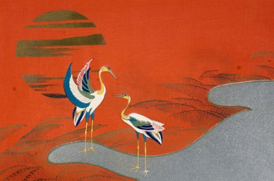 الطيور عند غروب الشمس على البحيرة بواسطة Kamisaka Sekka