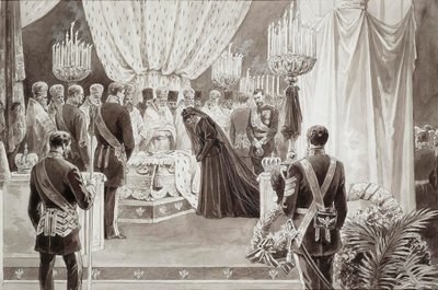 دفن الإمبراطور ألكسندر الثالث في كاتدرائية القديس بطرس وبولس في سان بطرسبرج ، 1894. بواسطة كاريل بروزه