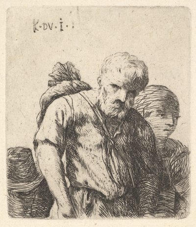 رجل ملتح يظهر بنصف الطول مع حزمة معلقة فوق كتف أيمن ، جناح ... ، كاليفورنيا. 1641-78. بواسطة كاريل دو جاردين