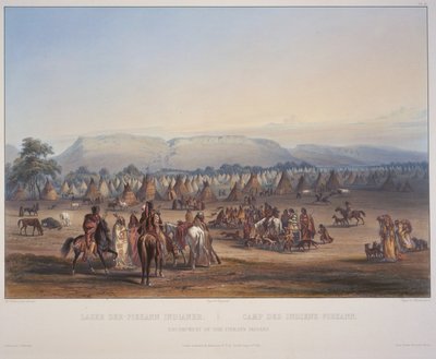معسكر من هنود البيكان ، نقش بواسطة Beyer und Hurliman ، نُشر عام 1839 (أكواتينت) بواسطة كارل بودمر