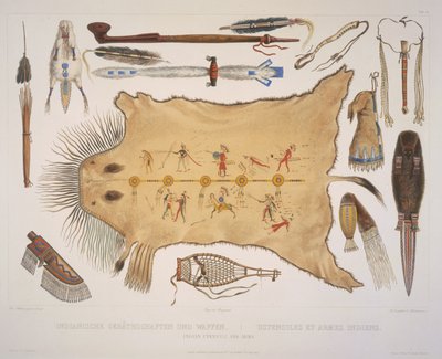 أدوات وأذرع هندية ، نقشها A. Zschokke und J. Hurliman ، نُشر عام 1840 (أكواتينت) بواسطة كارل بودمر