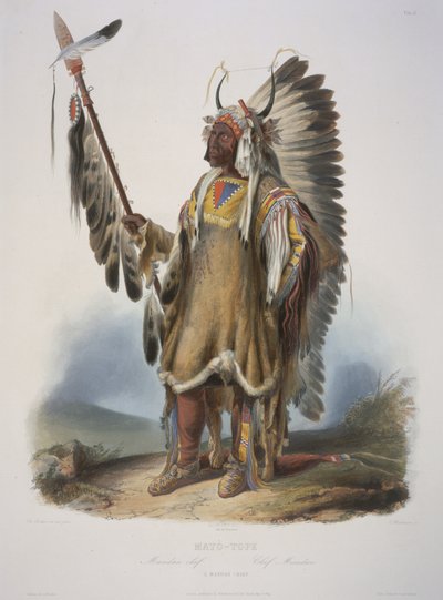 ماتو توب ، رئيس ماندان ، نقش بواسطة ج.هرليمان ، نُشر عام 1839 (أكواتينت) بواسطة كارل بودمر