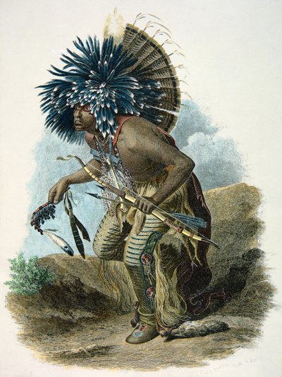 Medicine man of the Mandan tribe in the costume of the Dog Dance بواسطة كارل بودمر