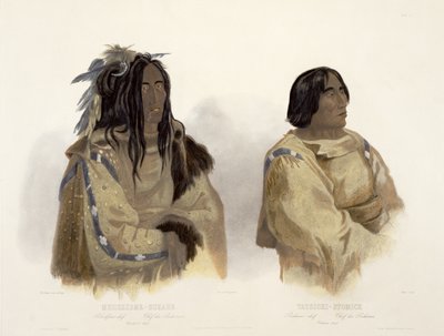 Mehkskeme-Sukahs ، رئيس Blackfoot و Tatsicki-Stomick ، رئيس Piekann ، اللوحة 45 من المجلد 2 من "رحلات في المناطق الداخلية لأمريكا الشمالية" ، نقشها Allais ، 1844 (aquatint) بواسطة كارل بودمر