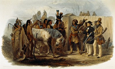 الأمير ماكس فون ويد-نويد (1782-1867) وكارل بودمر في استقبال من هنود هيداتسا بواسطة كارل بودمر