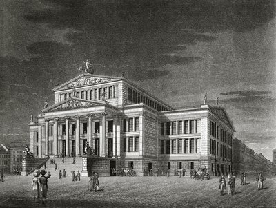 ألمانيا ، برلين ، منظر لـ Schauspielhaus (قاعة الحفلات الموسيقية) ، نقش بواسطة Karl Friedrich Schinkels (1781-1841) بواسطة كارل فريدريش شينكل