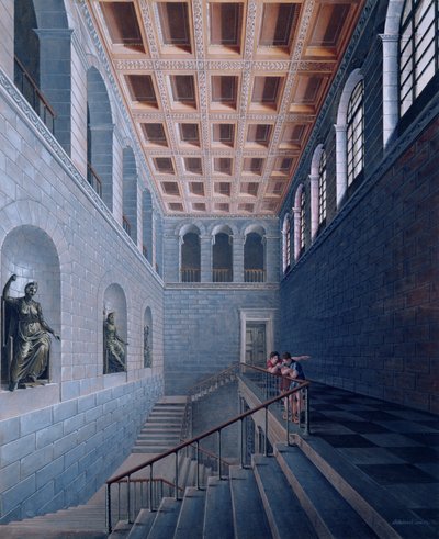 منظر داخلي لدرج ، تصميم لقلعة في Koestritz ، 1802-03 (قلم وحبر ونسخة على ورق) بواسطة كارل فريدريش شينكل