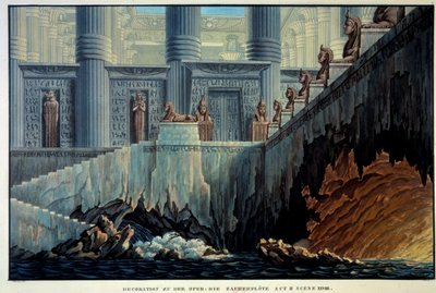 الديكور المسرحي للفلوت الساحر (أوبرا "Die Zauberflote" للفنان فولفغانغ أماديوس موزارت). نقش كارل شينكل (1781-1841) Ec. الجميع. بواسطة كارل فريدريش شينكل