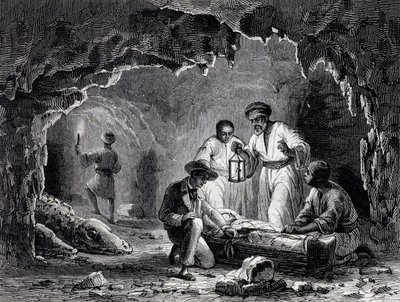 الاكتشافات الأثرية في كهوف صمون ، نقش على أساس رسم كارل جيرارديت (1813-1871) بواسطة كارل جيرارديت