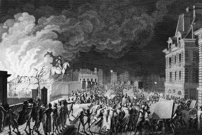 First of the French revolution: Fire of the guard corps on the Pont Neuf in Paris on 29 August 1788. Drawing and engraving by Girardet. Paris, Library of the Institute of History of Revolution بواسطة كارل جيرارديت