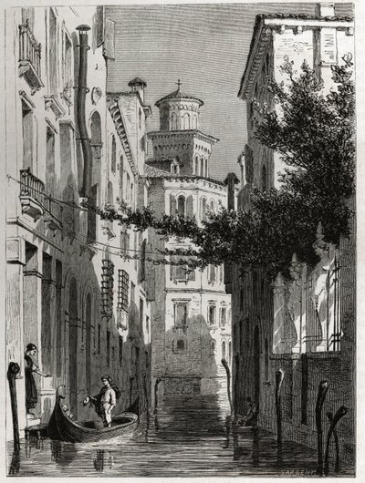 قصر بيانكا كابيلو في فينيسيا ، البندقية. رسم لكارل جيرارديت (1813-1871) ، لتوضيح رحلة أدالبرت دي بومونت إلى البندقية ، حوالي عام 1850. نقش في "" Le tour du monde "، تحرير إدوارد شارتون بواسطة كارل جيرارديت