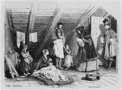 زيارة الفقراء ، توضيح من "لو ماجاسين بيتورسك" ، باريس ، 1844 بواسطة كارل جيرارديت