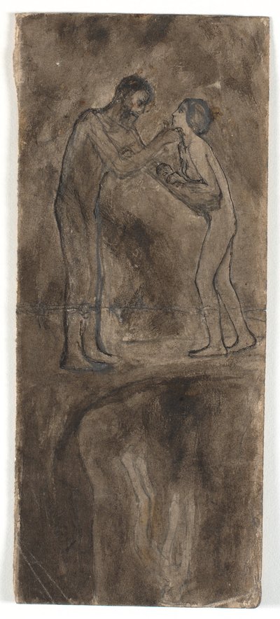 رسم التكوين ، عارية رجل وامرأة مع الطفل. في الحافة السفلية ، رأسًا على عقب ، شخصية عارية بواسطة كارل إيزاكسون