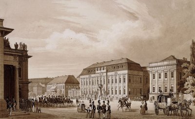أونتر دن ليندن ، برلين. نظرة من Neue Wache نحو Kronprinzenpalais مع Prinzessinenpalais إلى اليمين و Kommandatur إلى اليسار ، بواسطة كارل لويلو هارتويغ