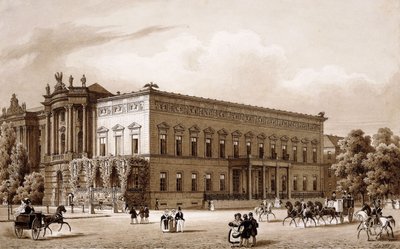 أونتر دن ليندن ، برلين. قصر الأمير فيلهلم ، الذي بناه كارل لانغهانز في 1834-1836 ، وكونيجليش مكتبة ، التي بناها جورج كريستيان أنغر 1775-78 وفقًا لخطط جوزيف إيمانويل فيشر فون إرلاخ ، المطلة على Platz am Opernhaus ، بواسطة كارل لويلو هارتويغ