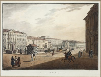 منظر لسد مويكا بالقرب من جسر الشرطة - كارل بتروفيتش بيغروف (1799-1875). طباعة حجرية ، ألوان مائية بواسطة كارل بافلوفيتش بيغروف