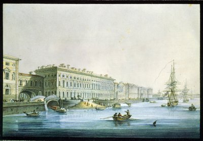 منظر لسد القصر في سان بطرسبرج. لوحة كارل بتروفيتش بيجروف (1799-1875). ألوان مائية وحبر على ورق ، حوالي عام 1830 ، الفن الروسي في القرن التاسع عشر ، الكلاسيكية. متحف الدولة الروسية ، سانت بيت بواسطة كارل بافلوفيتش بيغروف
