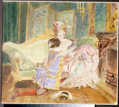 الموعد: قبلة بين رجل أسود وامرأة بيضاء من طبقة النبلاء الروسية - رسم توضيحي لرواية "زنجي بطرس الأكبر" للكاتب ألكسندر بوشكين (1799-1837) بعد حياة أبراهام حنبعل (أبرام بتروفيتش غانيبال) (1696-1781) - أو بواسطة Karl Pavlovich Bryullov