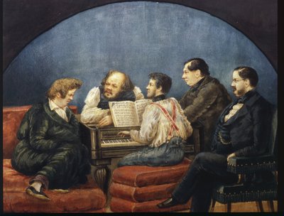 الملحن Michail I Glinka وأصدقاؤه (صورة جماعية لـ K Briullov و M Glinka و Y Yanenko و N Kukolnik) بواسطة كارل بافلوفيتش بريولوف