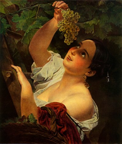 الظهيرة الإيطالية ، فتاة إيطالية تلتقط العنب بواسطة Karl Pavlovich Bryullov
