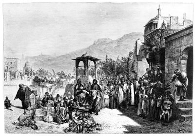 توزيع التمور في مقبرة بالقاهرة 1881 بواسطة كارل فيلهلم جينتز