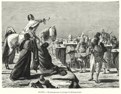 Recruitment of soldiers into the Ottoman Army during the time of Muhammad Ali, Khedive of Egypt (litho) بواسطة كارل فيلهلم جينتز