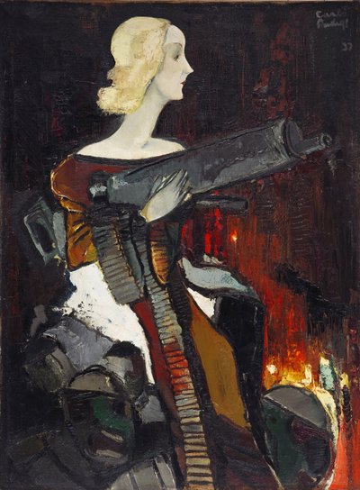 "Madone de la mitraillette" (مادونا بمدفع رشاش) Peinture de Karlis Padegs (1911-1940) - 1932 - زيت على قماش قاتم 134x100 سم متحف الدولة للفنون لجمهورية لاتفيا ، ريغا ليتوني بواسطة كارليس باديجز