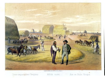 دراس القمح في المجر ، من كتاب بارون بروناي ، بودابست ، 1855 بواسطة كارولي ستريو
