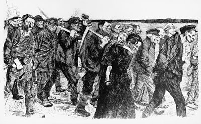 Demonstration of workers, illustration of Kathe Kollowitz (1867-1945) for the opera Die Weber (The Weavers) بواسطة كاتي كولويتز
