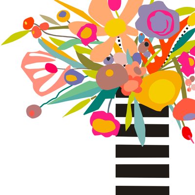 زهور وخطوط 2، 2024 (رسم توضيحي رقمي من ملصقة أصلية على لوح خشبي) بواسطة 