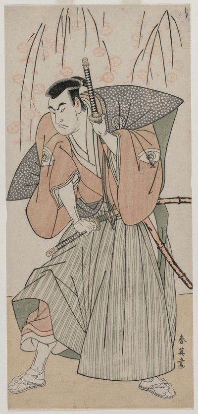 Onoe Matsusuke I باعتباره الساموراي يقف تحت شجرة الكرز ، أواخر الثمانينيات من القرن التاسع عشر. بواسطة كاتسوكاوا شوني