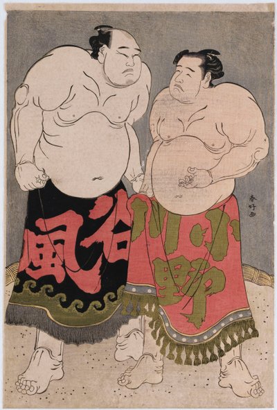 صور كاملة للمصارعين Onogawa Kisaburo على اليمين و Tanizake Kajinosuke على اليسار بواسطة كاتسوكاوا شونكو