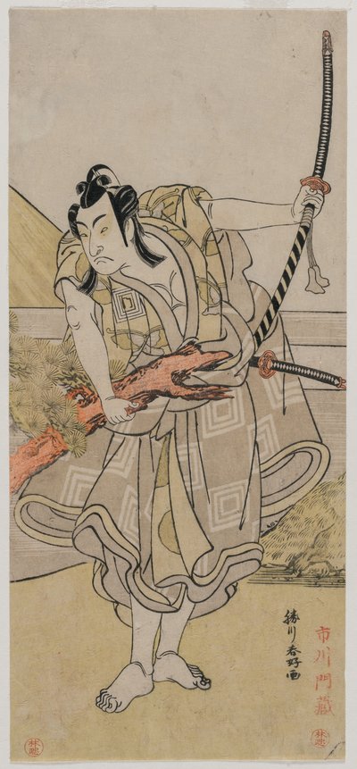 Ichikawa Monnosuke II في دور Soga no Goro ، ج. أواخر 1770s. بواسطة كاتسوكاوا شونكو