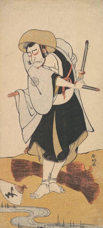 أول ناكامورا ناكازو في دور رونين ساموراي بالزي الأسود كيمونو ، كاليفورنيا. 1784-88. بواسطة كاتسوكاوا شونكو