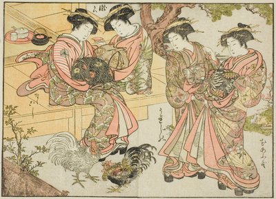 Courtesans of the Ogiya ، من كتاب "Mirror of Beautiful Women of the Pleasure Quarters (Seiro bijin awase sugata kagami)" المجلد. 1 بواسطة كاتسوكاوا شونشو