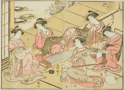Courtesans of the Tamaya ، من كتاب "مرآة النساء الجميلات في أحياء المتعة (Seiro bijin awase sugata kagami)" المجلد. 1 بواسطة كاتسوكاوا شونشو