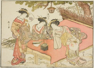 Courtesans of the Yadaya ، من كتاب "Mirror of Beautiful Women of the Pleasure Quarters (Seiro bijin awase sugata kagami)" المجلد. 1 بواسطة كاتسوكاوا شونشو