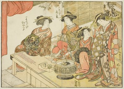 أربعة محظيات من منازل مختلفة ، من كتاب "مرآة النساء الجميلات في أحياء المتعة (Seiro bijin awase sugata kagami)" المجلد. 3 بواسطة كاتسوكاوا شونشو