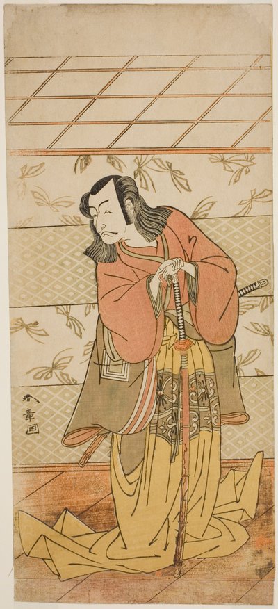 الممثل Ichikawa Danjuro V في دور Ashiya Doman في مسرحية Kikyo-zome Onna Urakata ، تم عرضه في مسرح موريتا في الشهر السابع ، 1776 بواسطة كاتسوكاوا شونشو